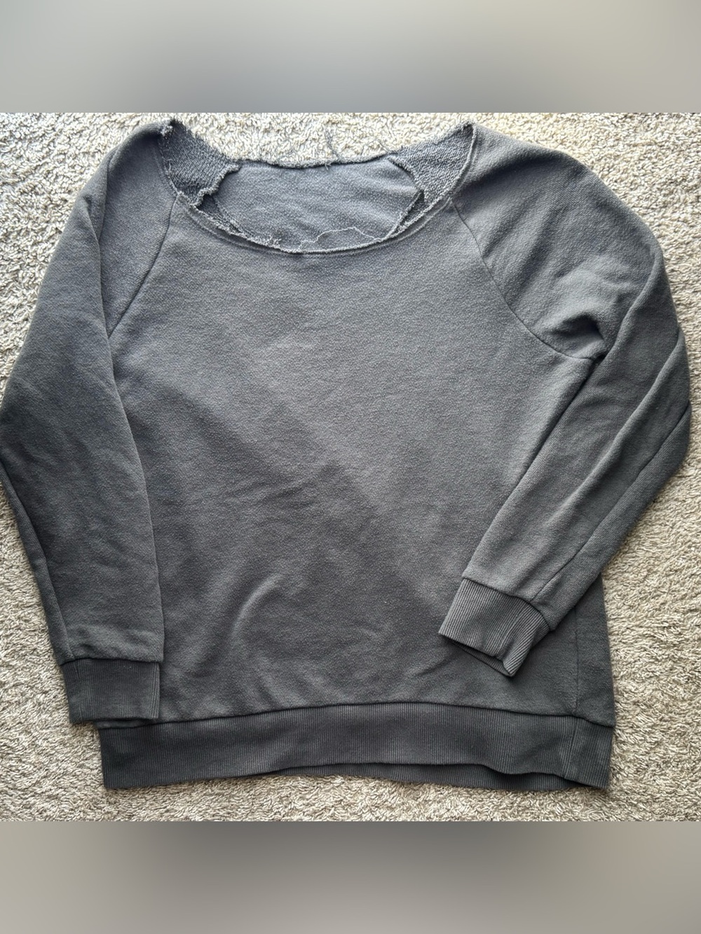 Distressed Charcoal Gray Raw Neck Sweatshirt Size Small